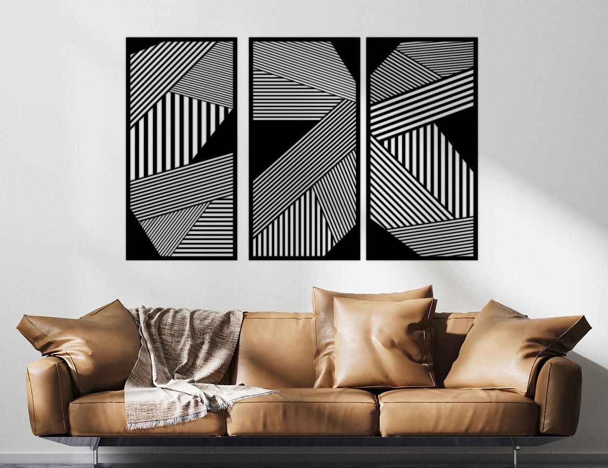 Obsidian Grid Mat Siyah Metal Duvar Tablosu - Modern Geometrik Sanat