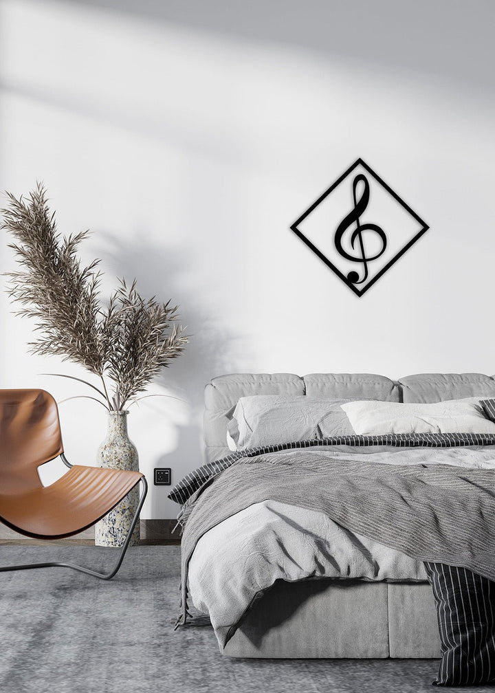 Minimalist Müzik Dekoru Metal Sol Anahtarı - Yan Perspektif Görünümü