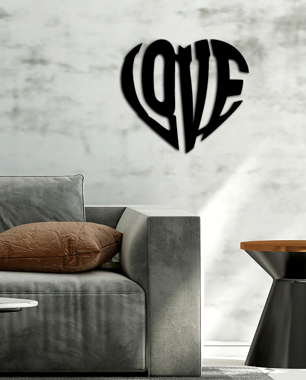 Minimalist Salon Duvar Sanatı İçin Siyah Metal Kalp