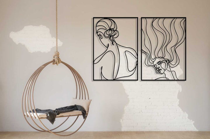 Artroya Tasarımı Minimalist Siyah Metal Duvar Sanatı İkili Kadın Figürü