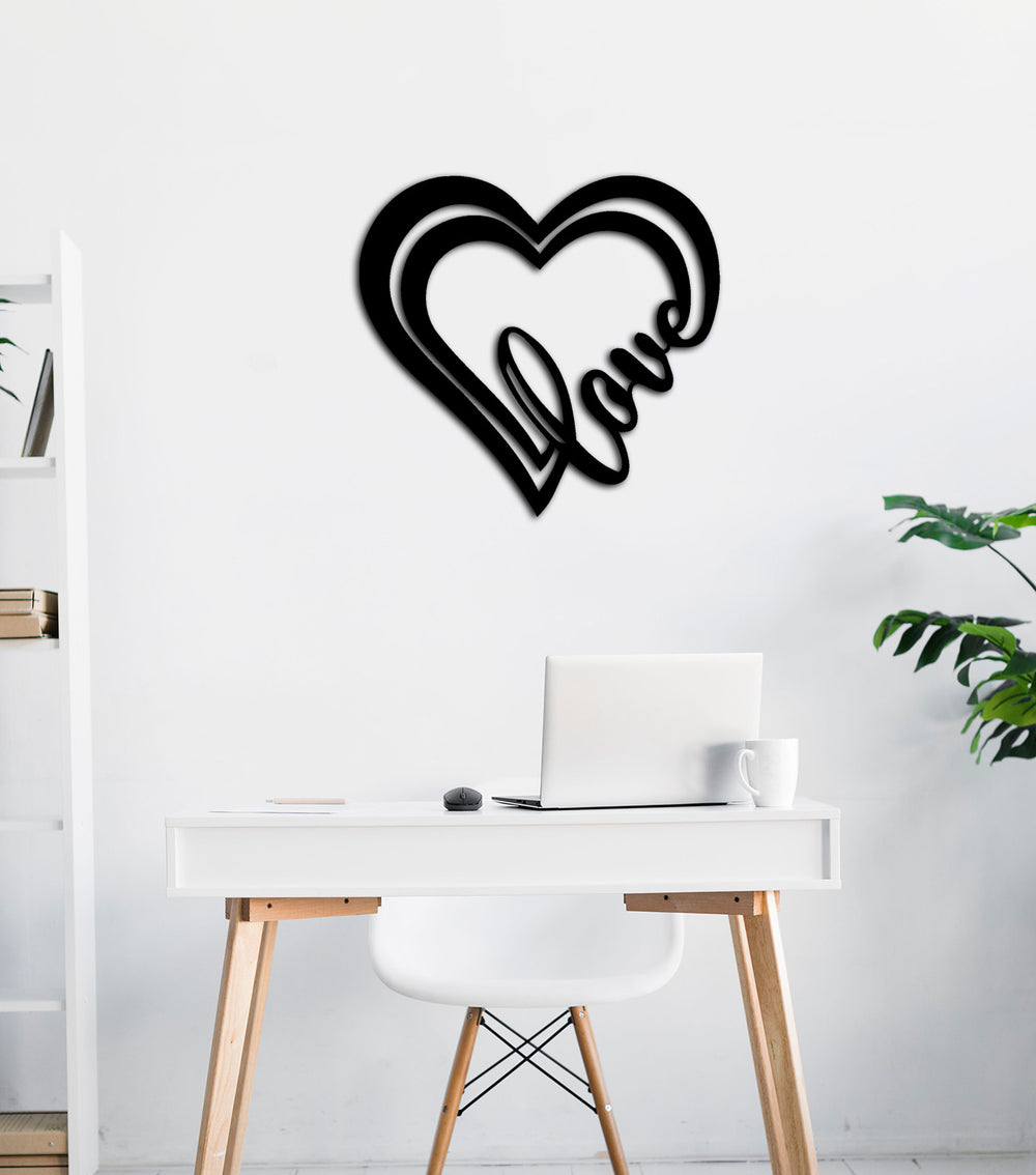 Minimalist Yazılı Duvar Dekoru İçin Siyah Metal Kalp Pano