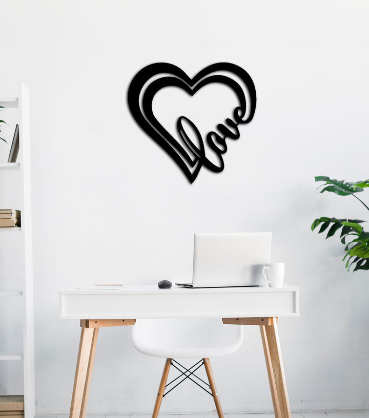 Minimalist Yazılı Duvar Dekoru İçin Siyah Metal Kalp Pano