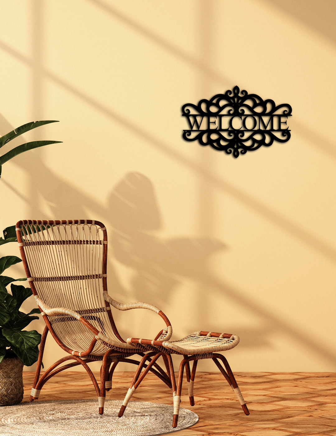 Modern Antre Dekorasyonu İçin Hoş Geldin Yazılı Metal Tablo