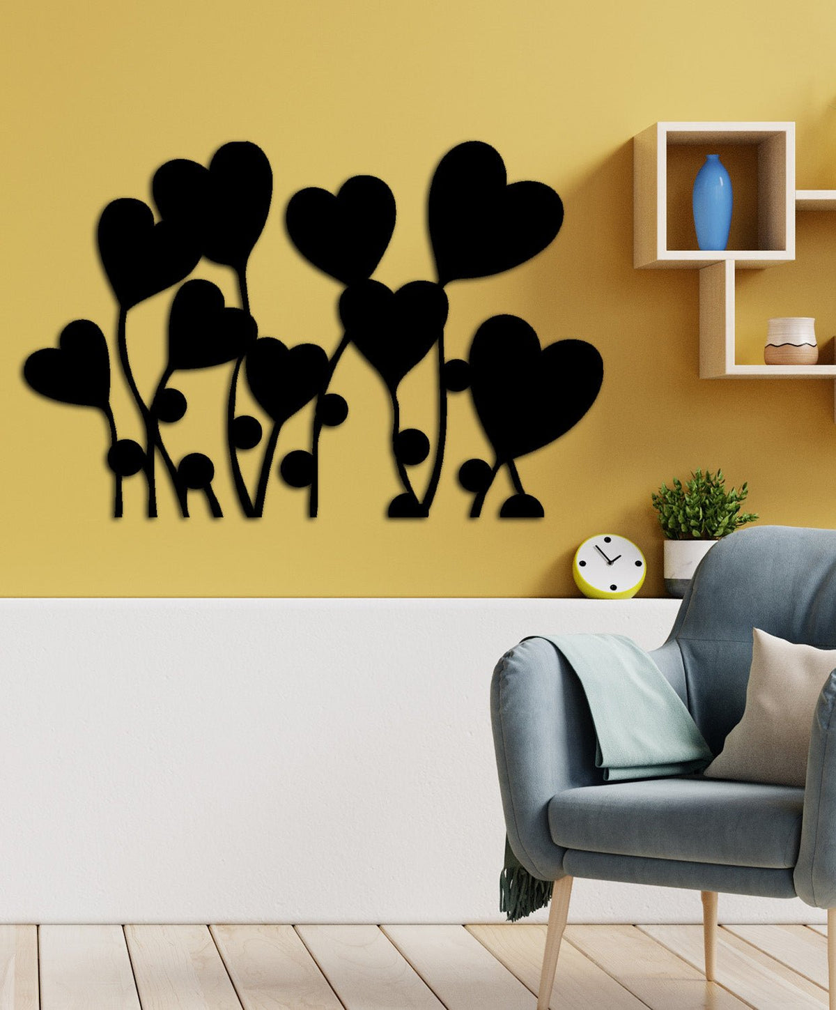 Modern Botanik Metal Tablo ve 2 cm Duvar Gölge Derinliği