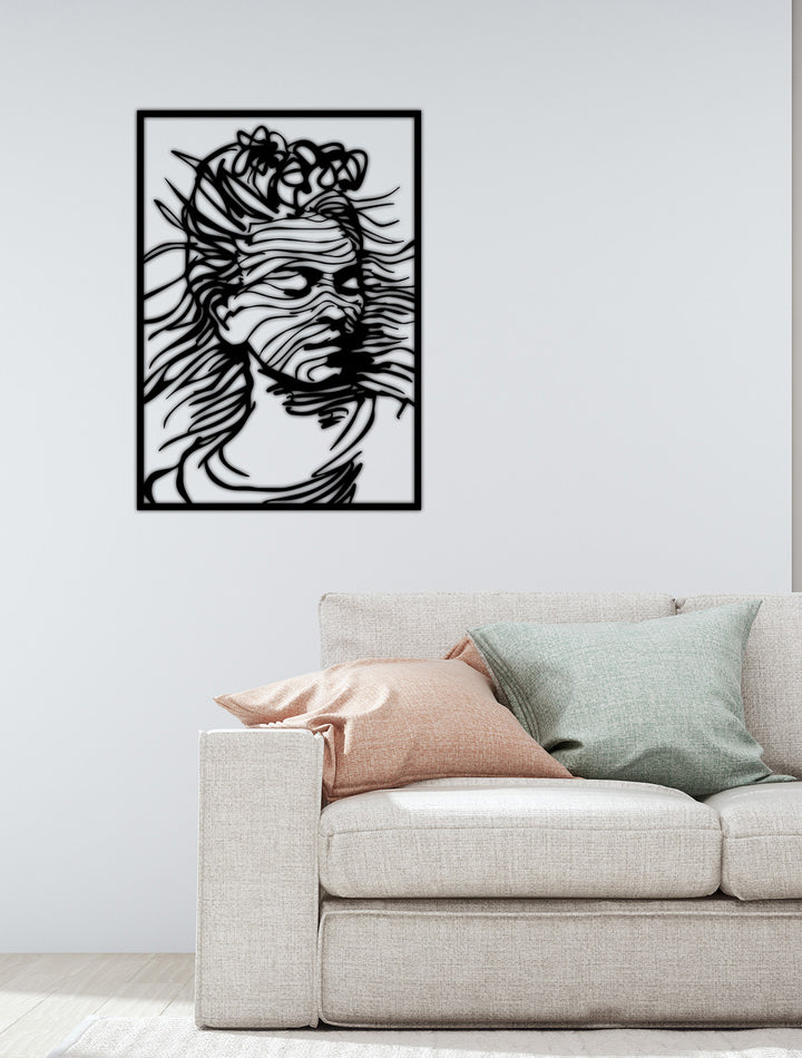 Modern Frida Kahlo Portresi Siyah Metal Duvar Tablosu - İkonik Sanat Koleksiyonu