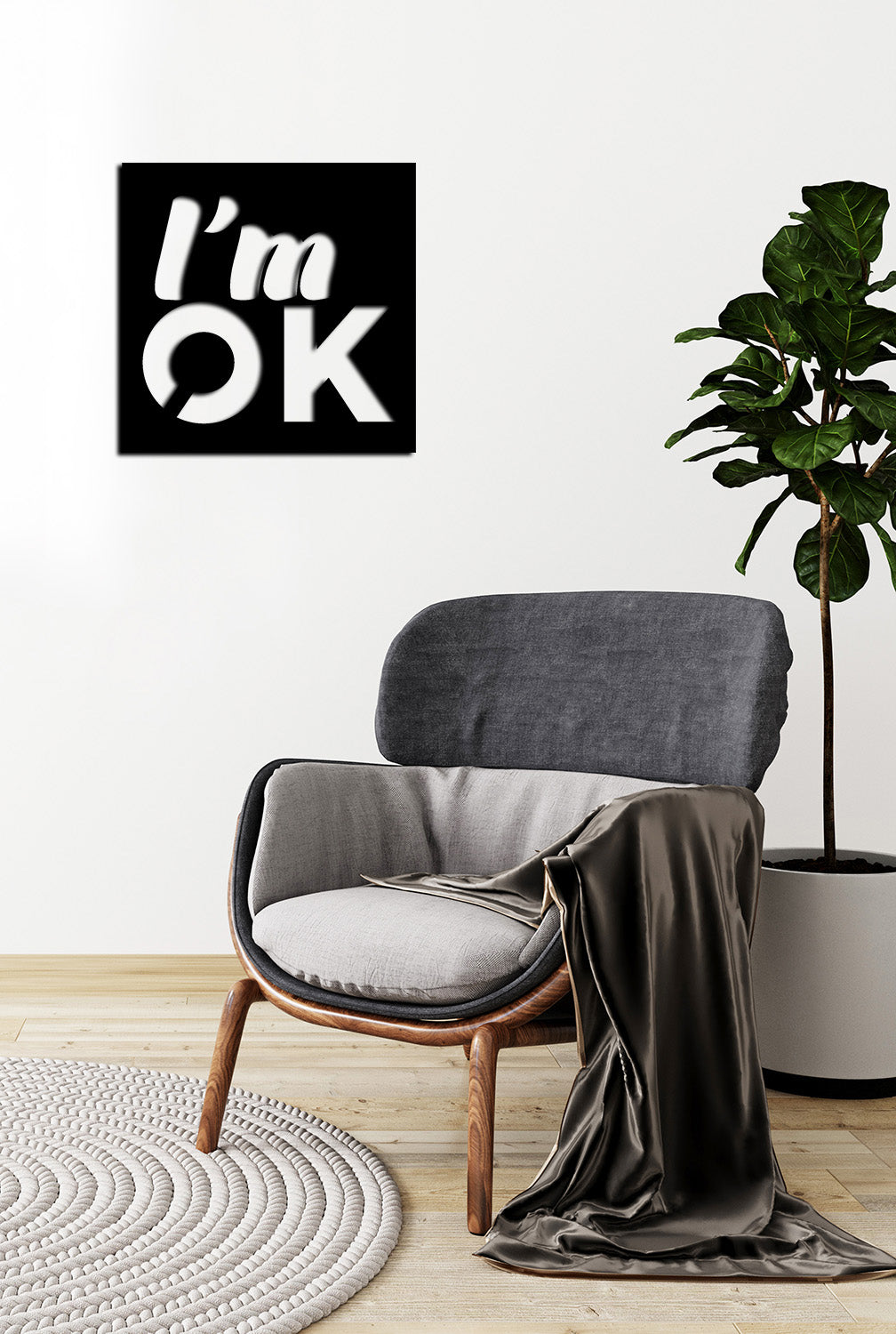 Modern Genç Odası İçin Siyah Metal I'm OK Pano