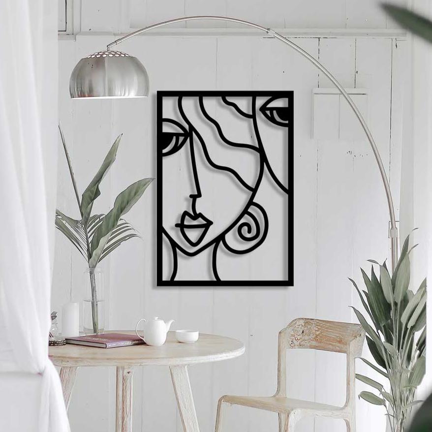 Modern İkili Minimalist Kadın Silüeti Siyah Metal Duvar Tablosu Seti - Çizgi Sanatı Dekorasyonu