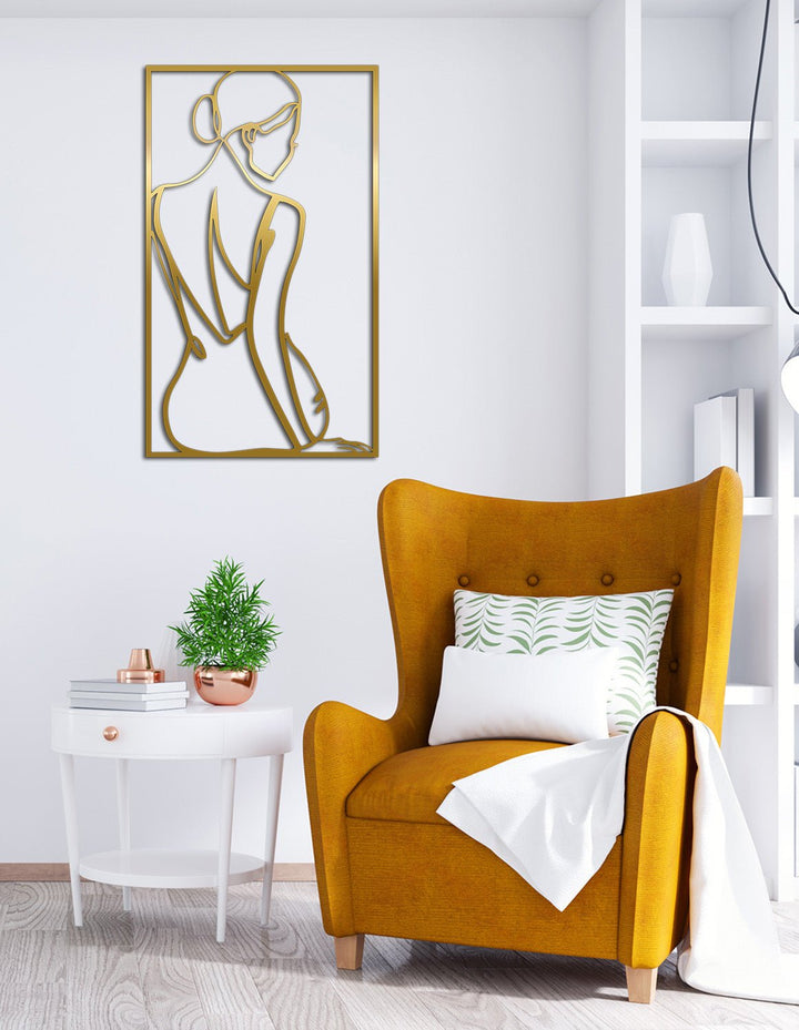Modern Kadın Silueti Minimalist Metal Duvar Tablosu - Modern Çizgi Sanatı Koleksiyonu - Artroya