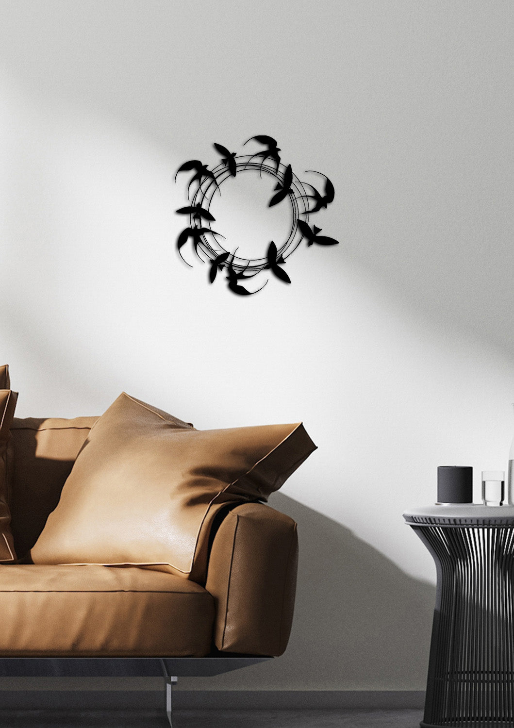 Modern Salon Dekorasyonu İçin Kırlangıç Sürüsü Temalı Metal Pano