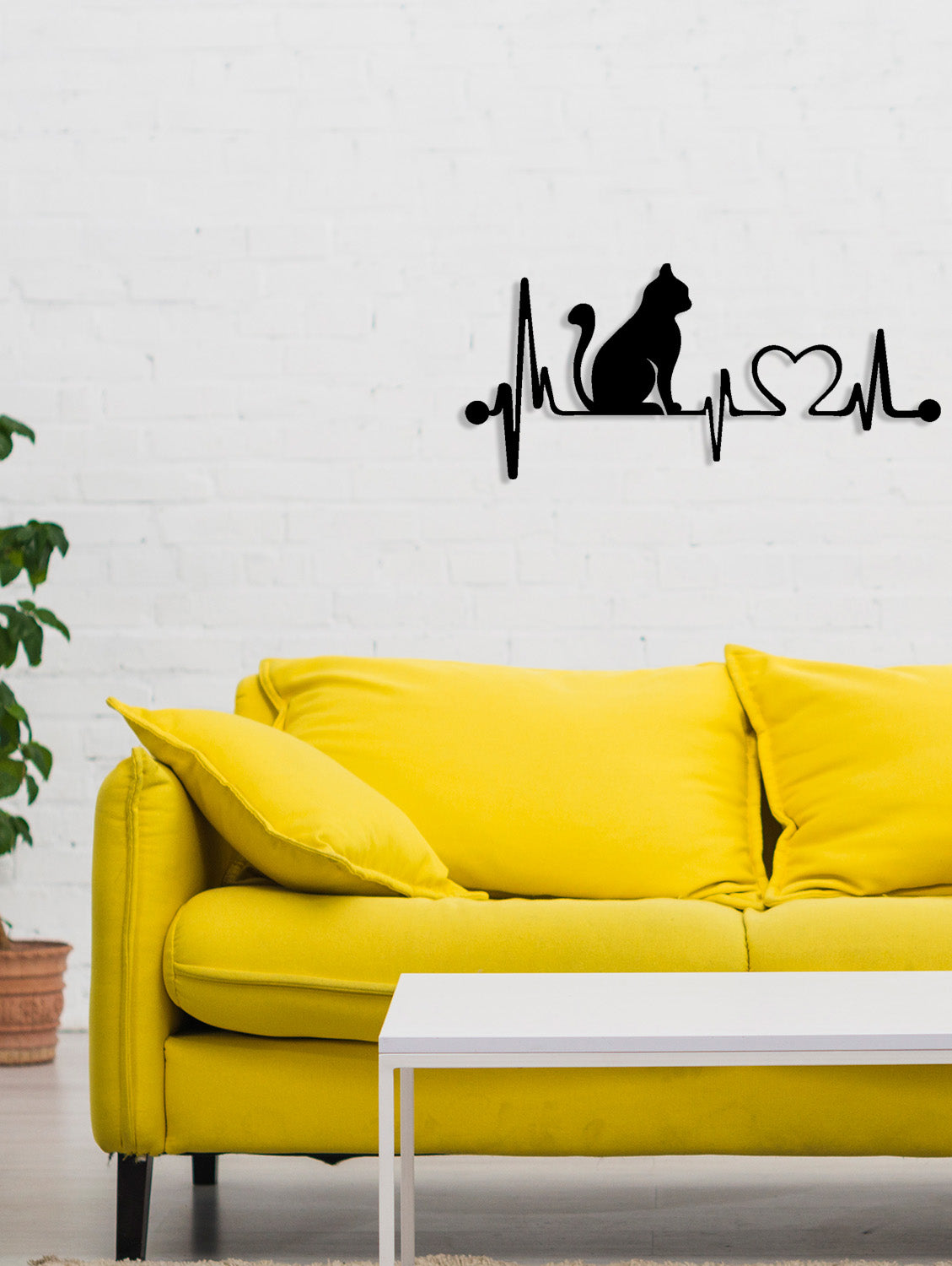 Modern Salon Dekorasyonu İçin Kedi Severlere Özel Nabız Hattı Metal Pano