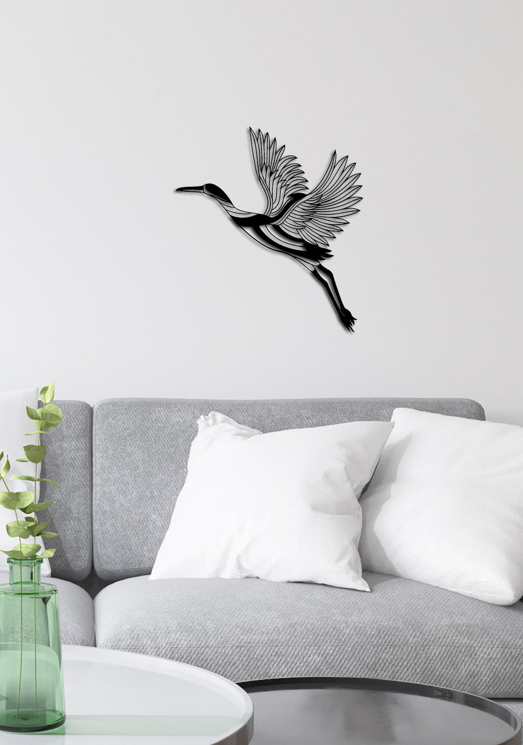 Modern Salon Dekorasyonu İçin Turna Kuşu Temalı Metal Pano