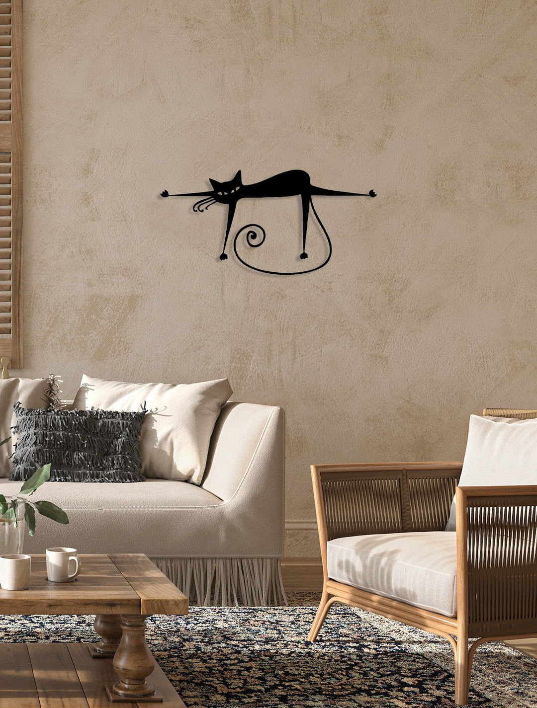 Modern Salon Dekorasyonu İçin Asil Kedi Portresi Siyah Metal Pano