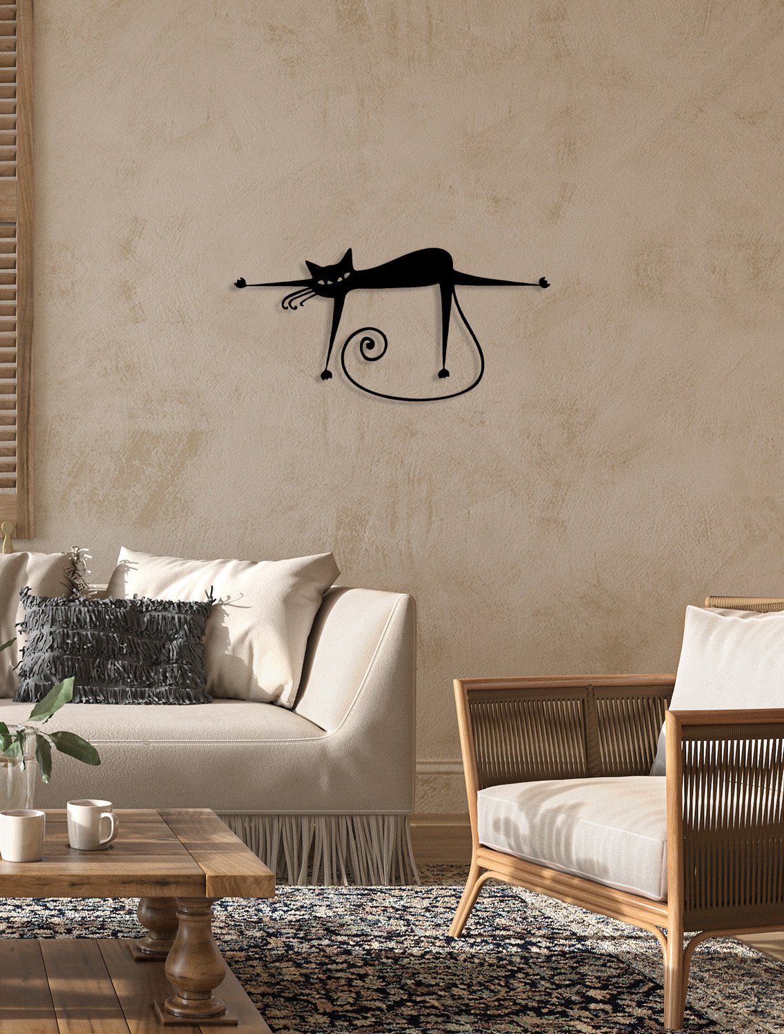 Modern Salon Dekorasyonu İçin Asil Kedi Portresi Siyah Metal Pano