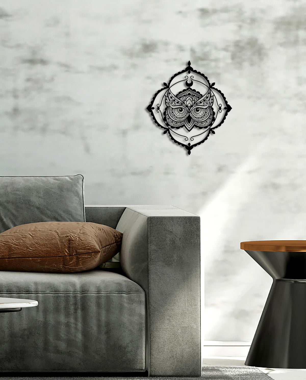 Modern Salon Dekorasyonu İçin Spiritüel Mandala Baykuş Metal Pano