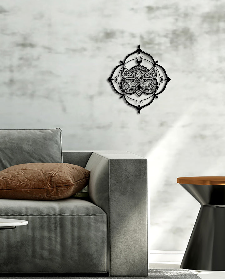 Modern Salon Dekorasyonu İçin Spiritüel Mandala Baykuş Metal Pano