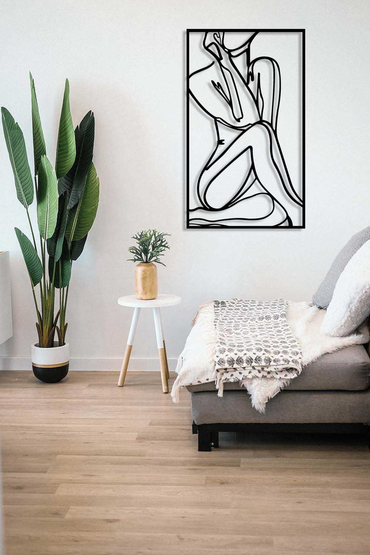 Woman in Lines Minimalist Kadın Silüeti Metal Duvar Tablosu - Modern Çizgi Sanatı - Artroya