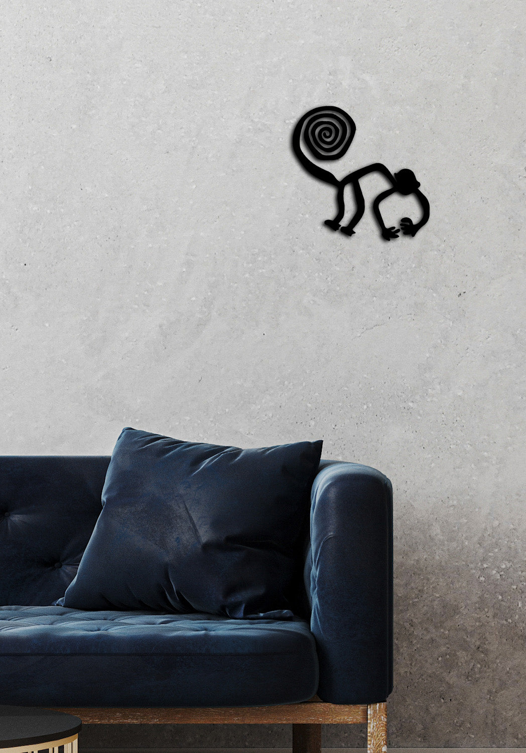 Modern Nasca Lines Monkey Peru Antik Sanatı Siyah Metal Duvar Tablosu