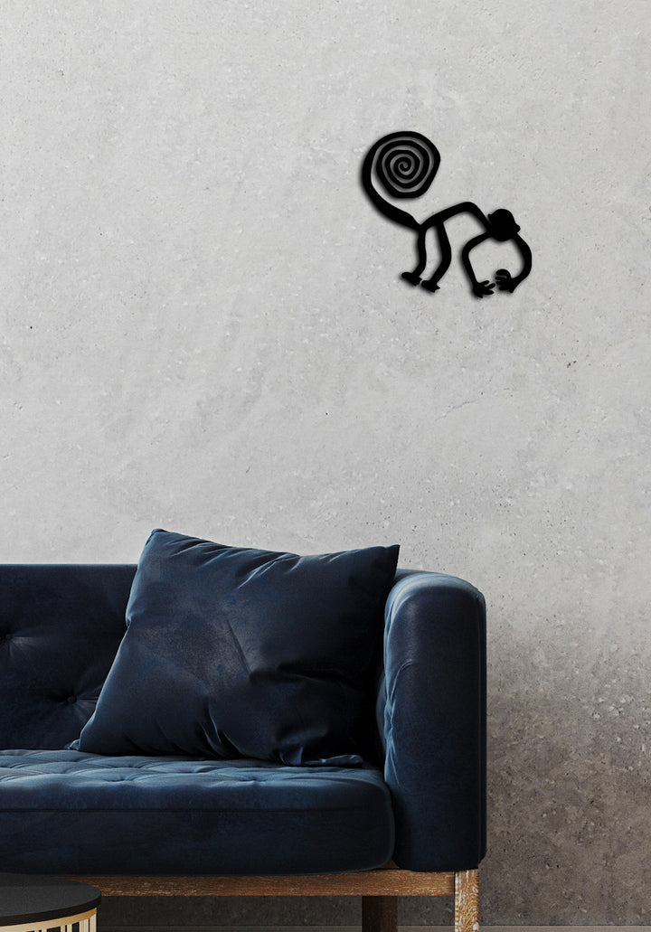 Modern Nasca Lines Monkey Peru Antik Sanatı Siyah Metal Duvar Tablosu