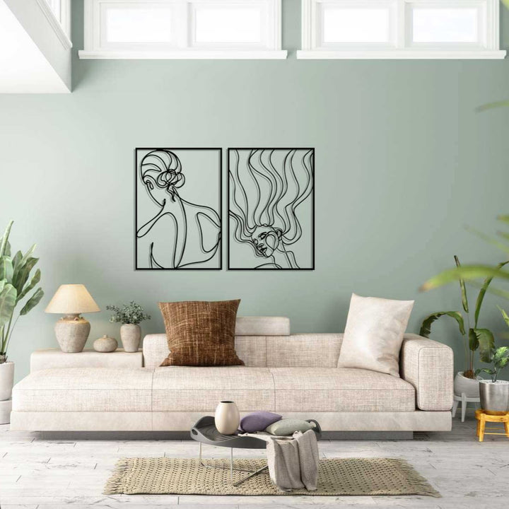 Modern Ofis ve Salon Dekorasyonu İçin İkili Portre Metal Duvar Panosu Seti - Siyah Mat Şıklık