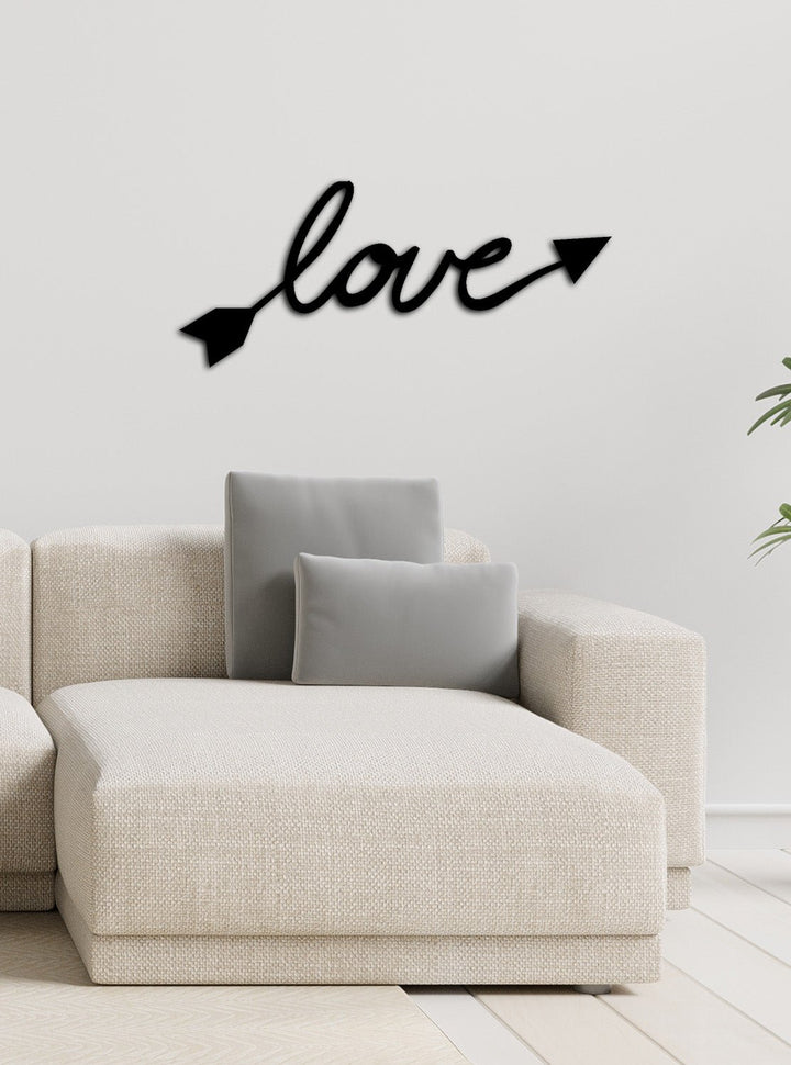 Modern Oklu Sevgi Temalı Metal Tablo ve 2 cm Duvar Gölge Derinliği