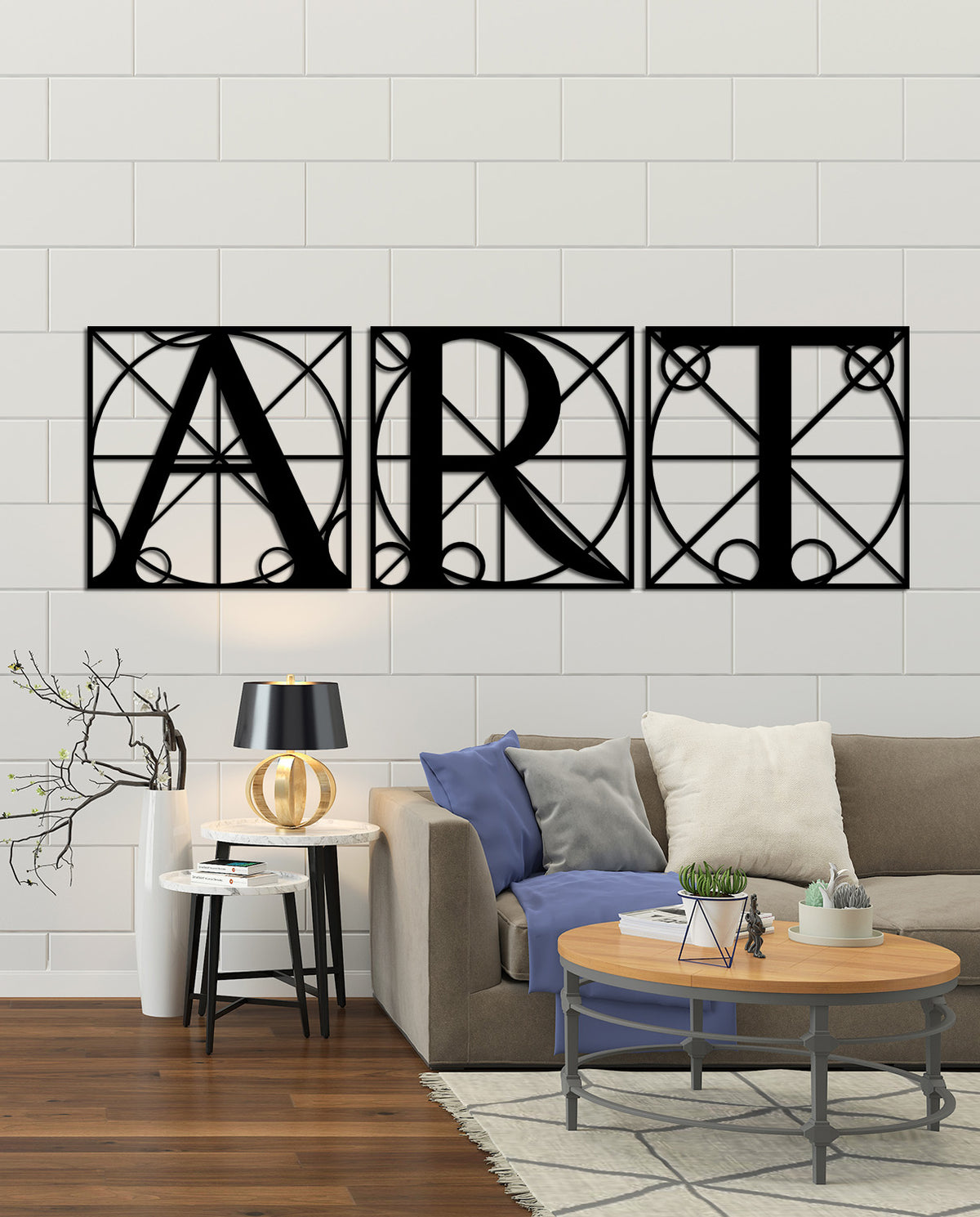 Modern Oturma Odası Dekorasyonu İçin 3 Parçalı Sanatsal Metal Tablo