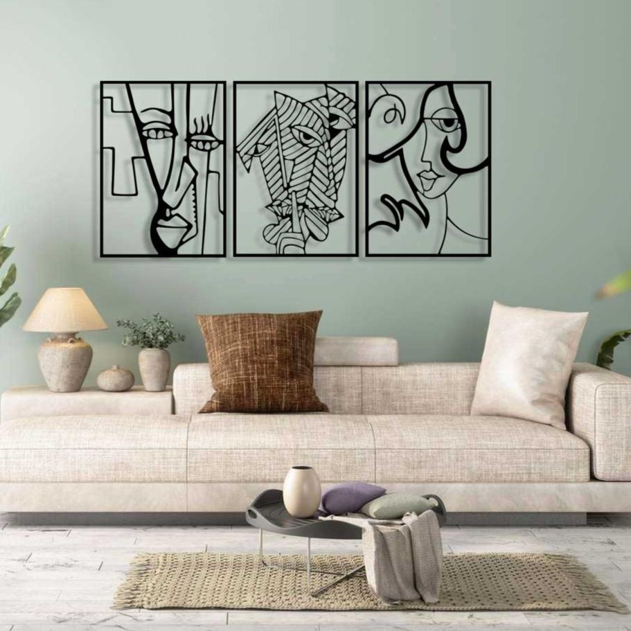 Modern Salon Dekorasyonu İçin Birlik ve Bağ Temalı Üçlü Kadın Silüeti Metal Duvar Panosu