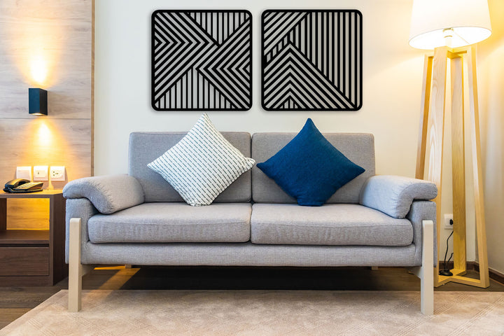 Modern Salon Dekorasyonu İçin 2'lü Geometrik Dağ Tablo Seti