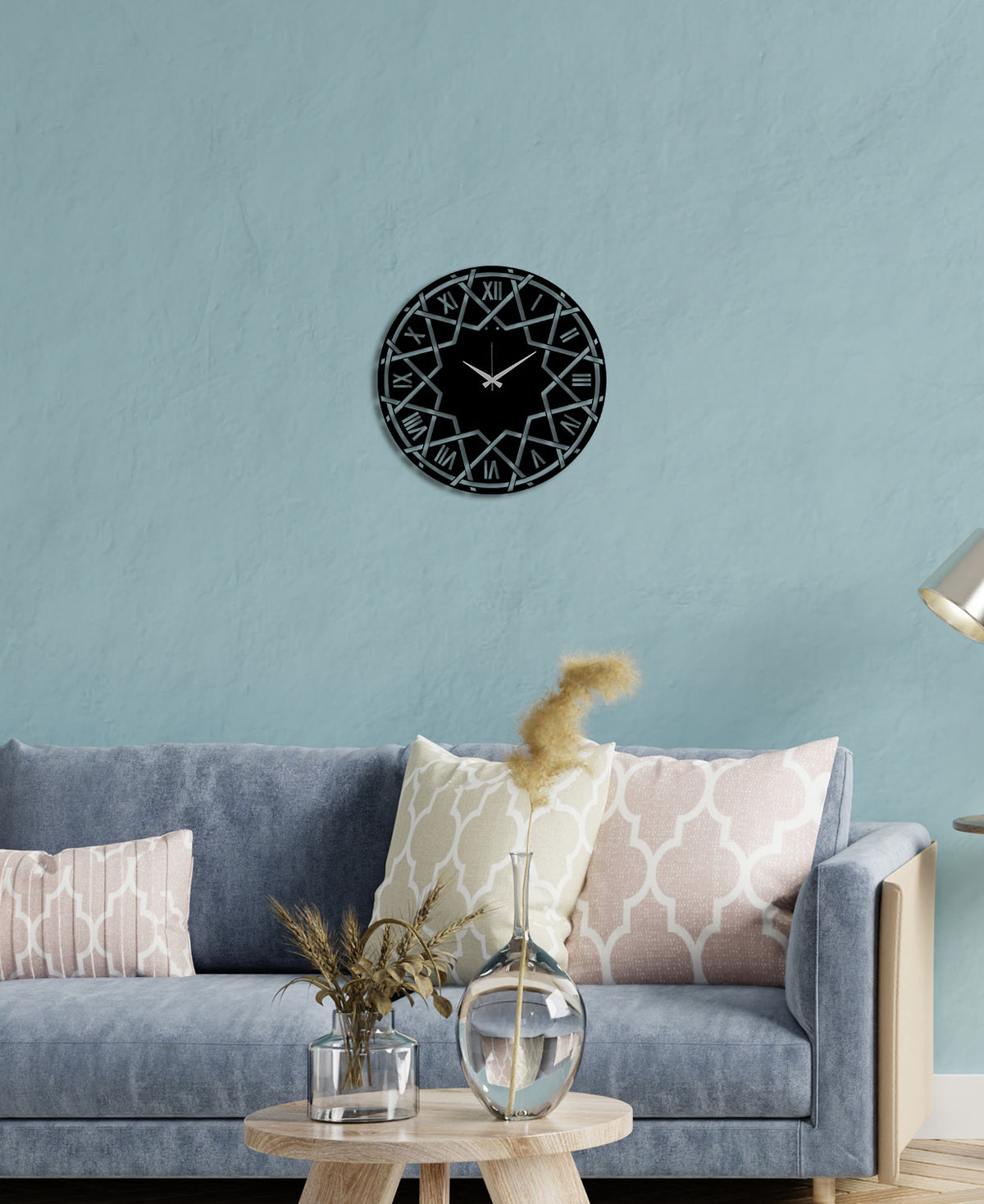 Modern Salon Dekorasyonu İçin Siyah Sessiz Akar Metal Duvar Saati