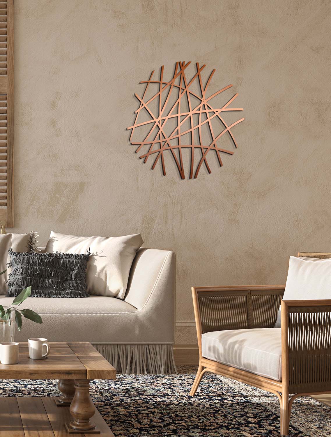 Modern Salon Dekorasyonu İçin Bronz Geometrik Metal Duvar Tablosu