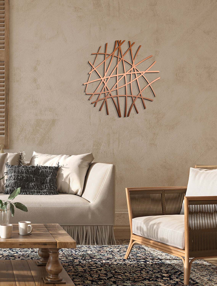 Modern Salon Dekorasyonu İçin Bronz Geometrik Metal Duvar Tablosu