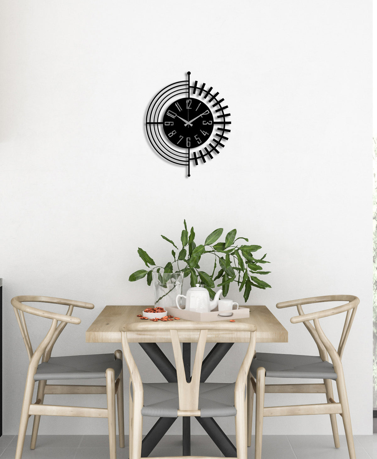 Modern Salon Dekorasyonu İçin Siyah Sessiz Akar Metal Duvar Saati