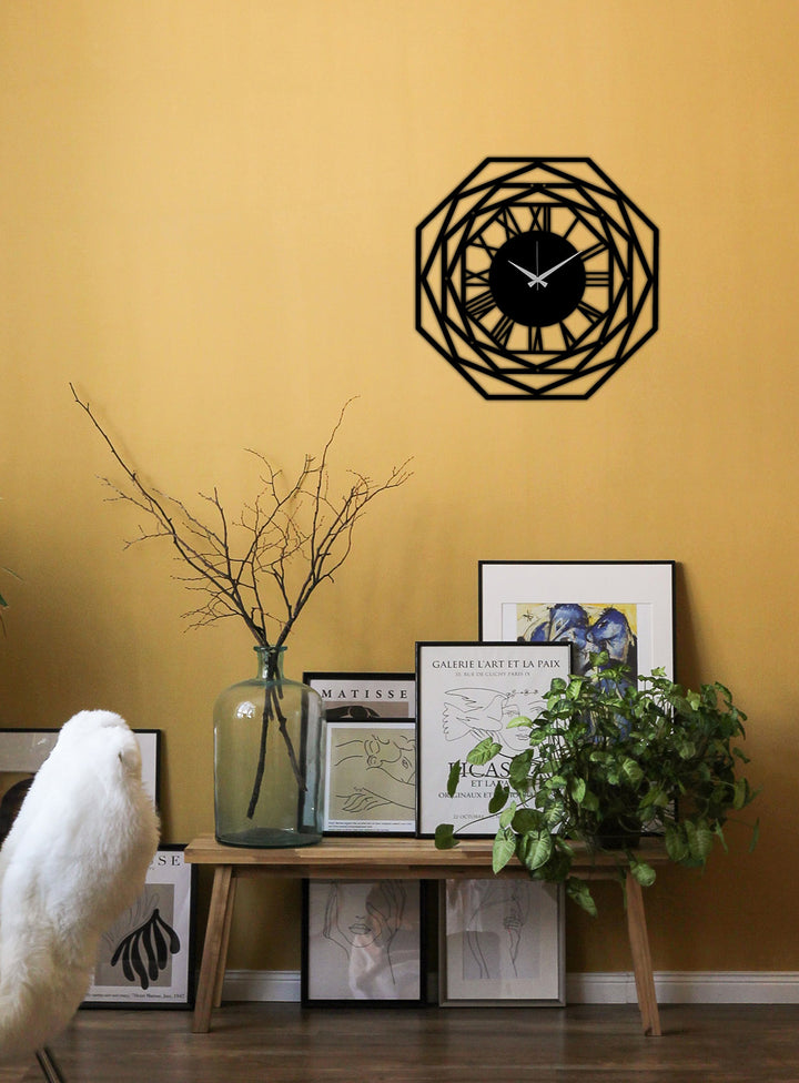 Modern Salon Dekorasyonu İçin Siyah Sessiz Akar Metal Duvar Saati