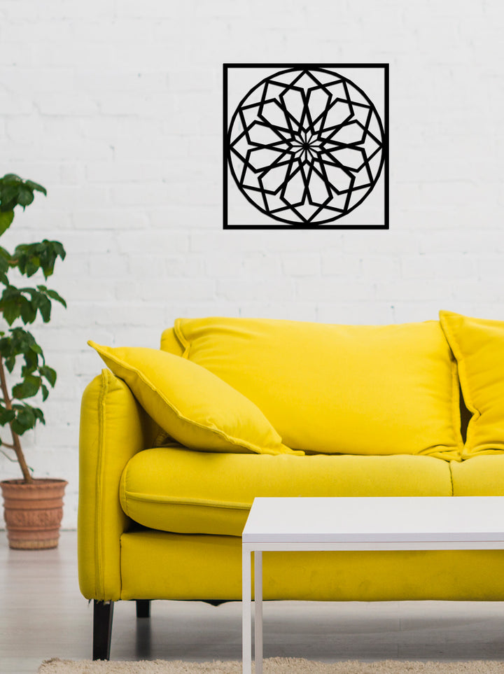 Modern Salon Dekorasyonu İçin Geometrik Çiçek Metal Pano