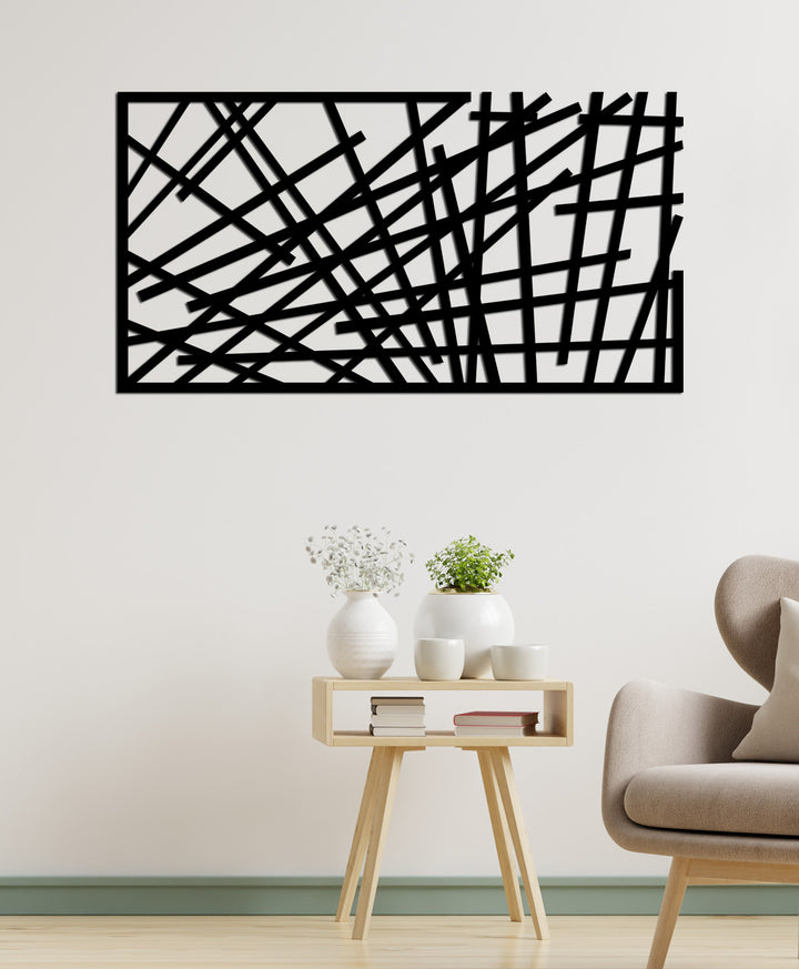 Modern Salon Dekorasyonu İçin Geometrik Çizgili Metal Tablo