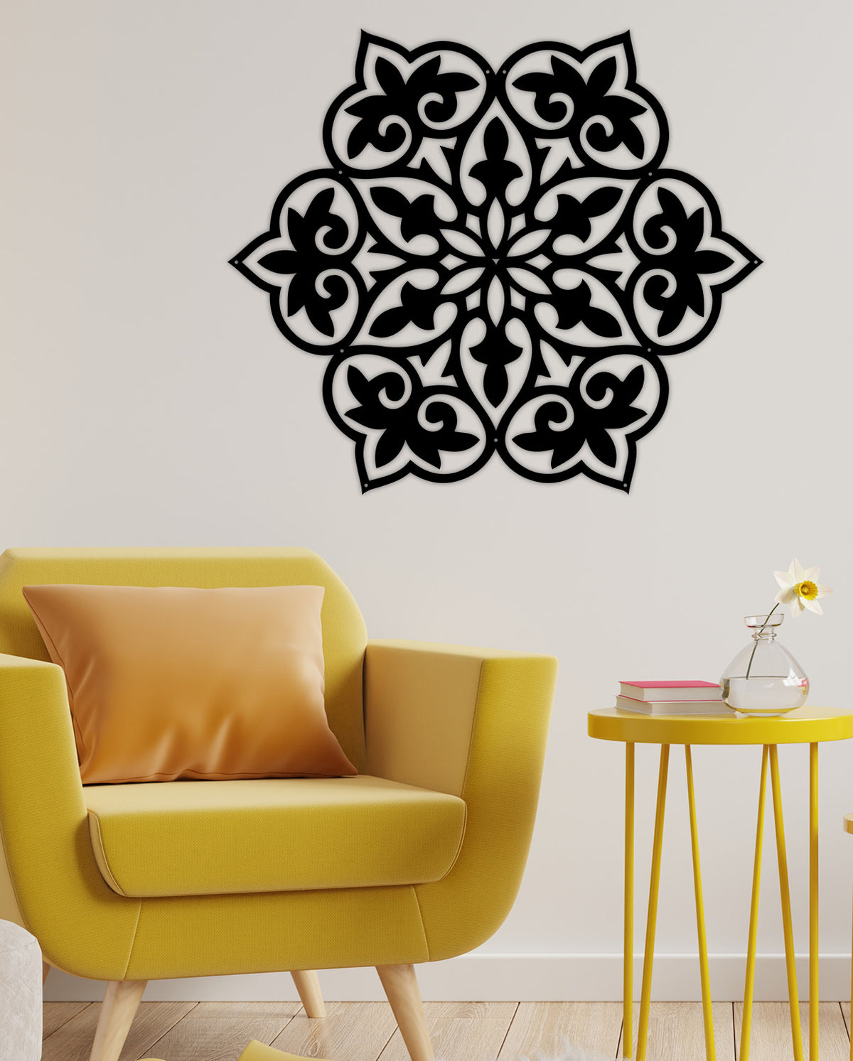 Modern Salon Dekorasyonu İçin Geometrik Mandala Metal Tablo
