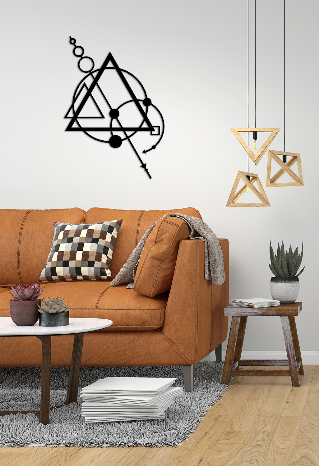 Modern Salon Dekorasyonu İçin Geometrik Ok Ucu Metal Pano