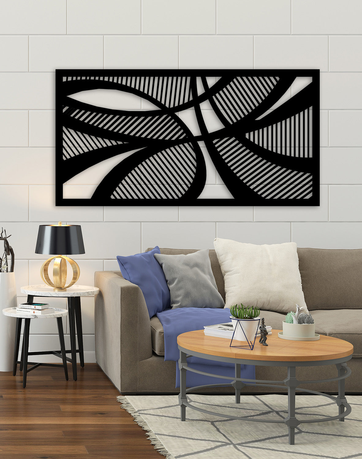 Modern Salon Dekorasyonu İçin Geometrik Radyal Metal Pano