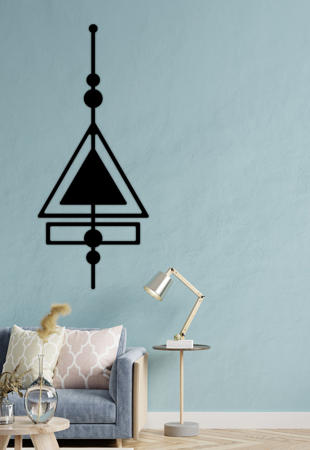 Modern Salon Dekorasyonu İçin Geometrik Üçgen Metal Pano