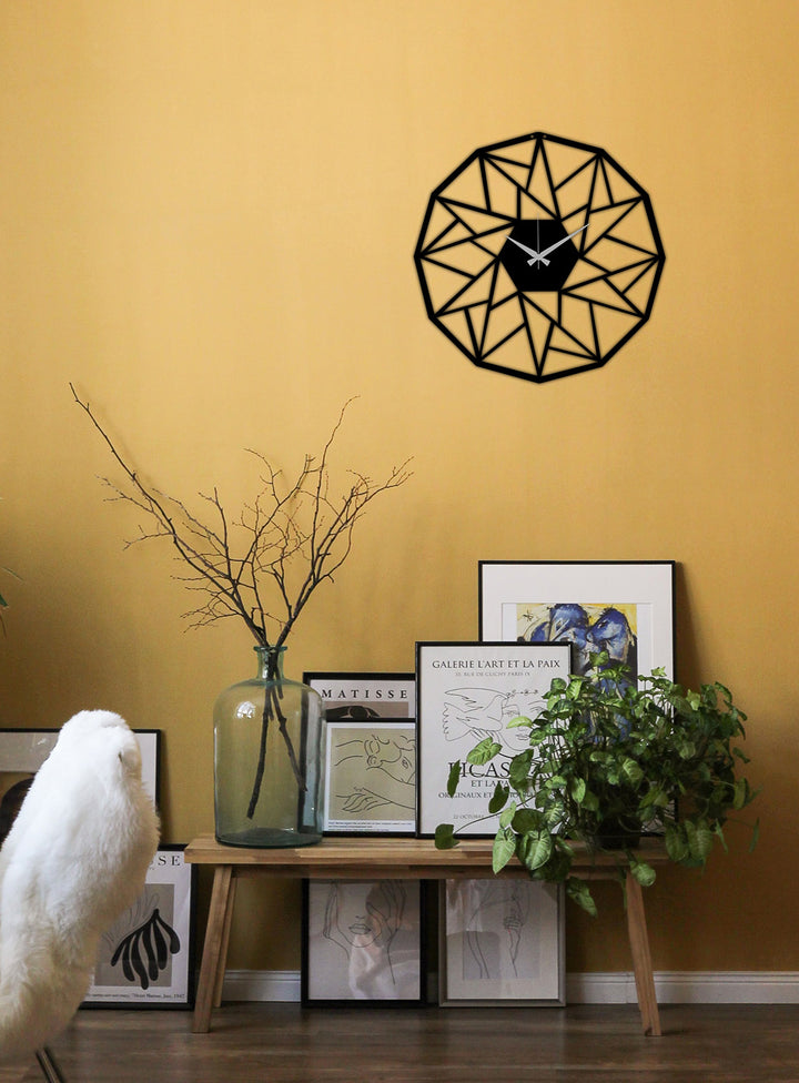 Modern Salon Dekorasyonu İçin Siyah Sessiz Akar Metal Duvar Saati