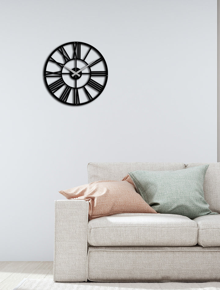 Modern Salon Dekorasyonu İçin Siyah Sessiz Akar Metal Romen Saati