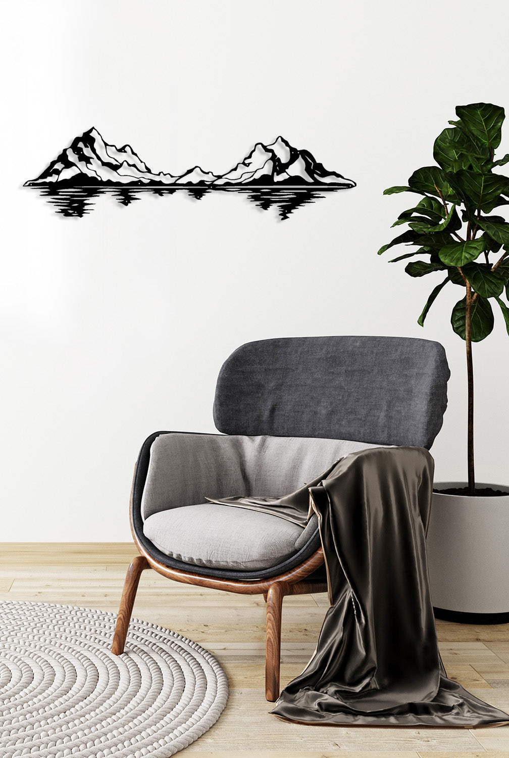 Modern Salon Dekorasyonu İçin Siyah Geometrik Dağ Metal Duvar Dekoru