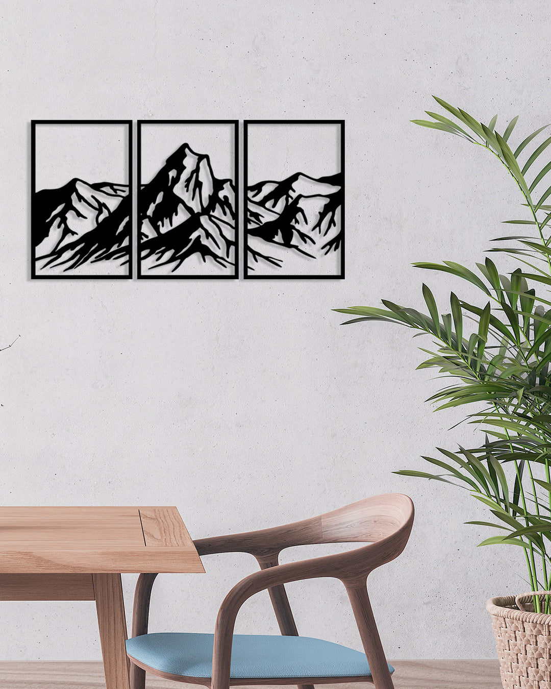 Modern Salon Dekorasyonu İçin Siyah Panoramik Dağlar Metal Duvar Dekoru