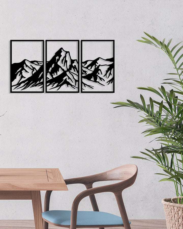 Modern Salon Dekorasyonu İçin Siyah Panoramik Dağlar Metal Duvar Dekoru