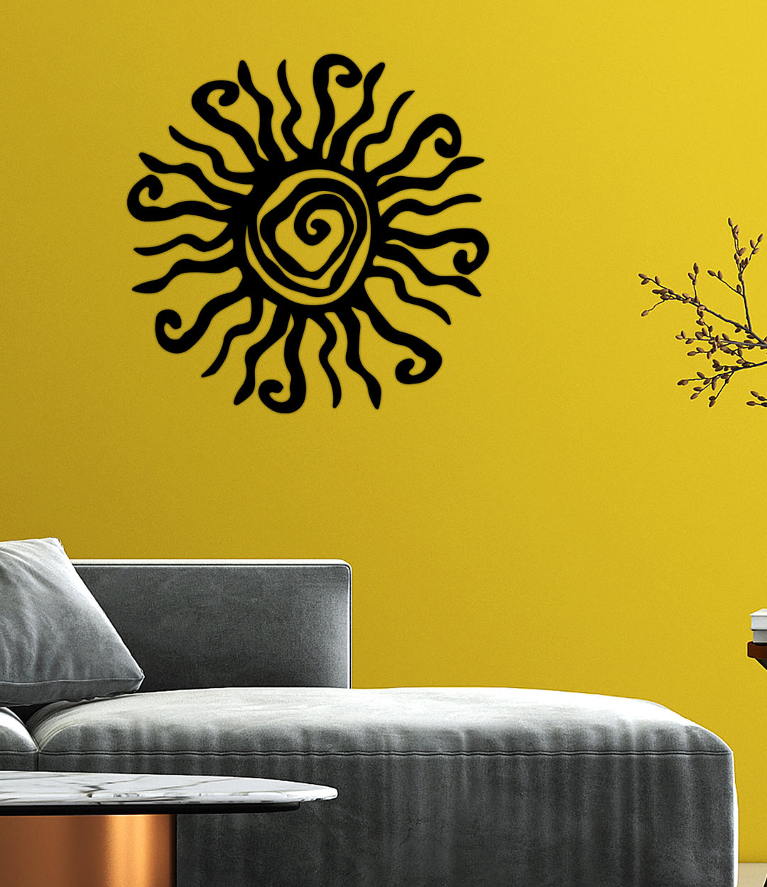 Modern Salon Dekorasyonu İçin Siyah Güneş Metal Duvar Tablosu