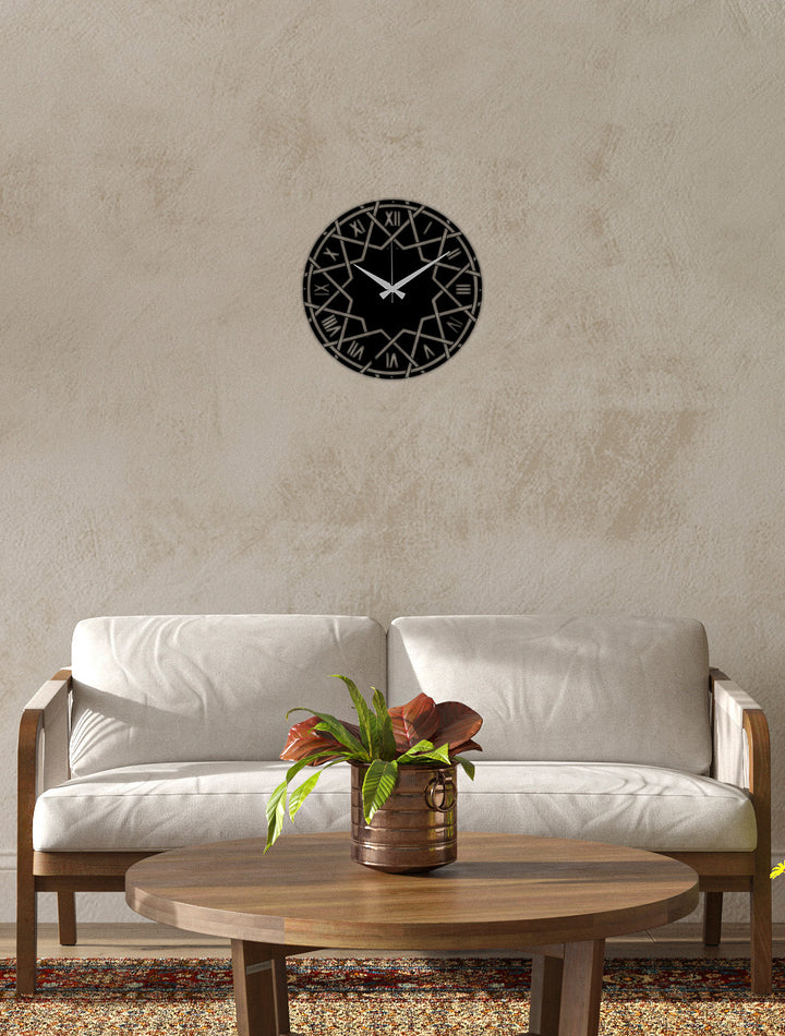 Modern Salon Dekorasyonu İçin Siyah Sessiz Akar Metal Yıldız Saati