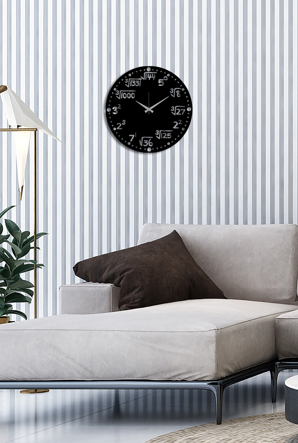 Modern Salon Dekorasyonu İçin Siyah Matematik Formüllü Metal Duvar Saati