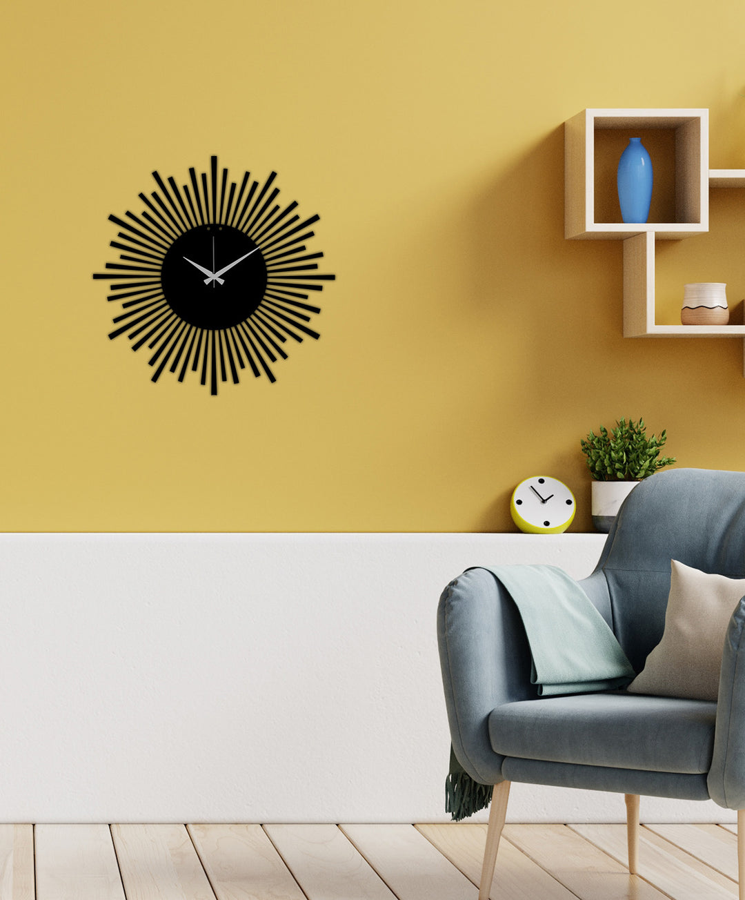 Modern Salon Dekorasyonu İçin Siyah Sessiz Akar Metal Duvar Saati