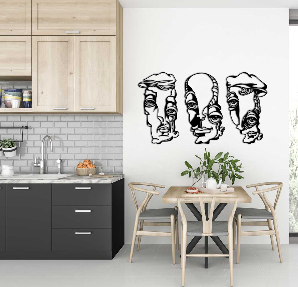 Modern Salon Dekorasyonu İçin Üçlü Soyut Geometrik Metal Duvar Panosu Seti