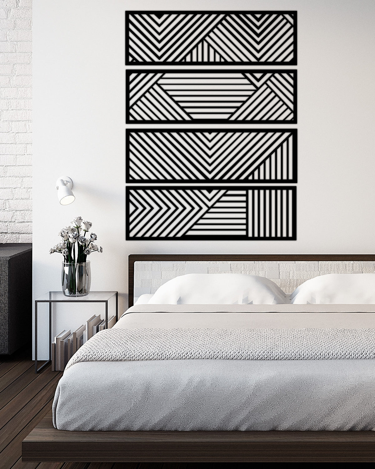 Modern Yatak Odası İçin 4'lü Siyah Metal Pano Dekorasyonu