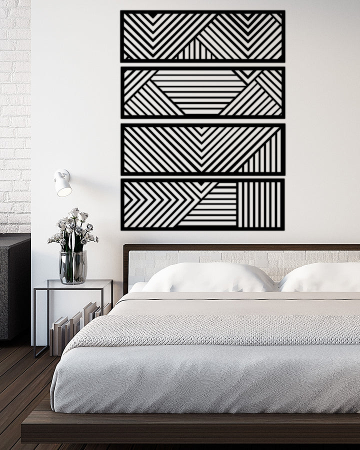 Modern Yatak Odası İçin 4'lü Siyah Metal Pano Dekorasyonu